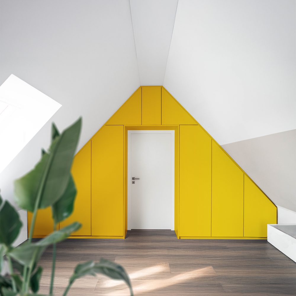 Dachschrägenschrank Frontentausch butter yellow