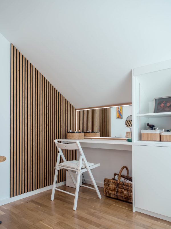 Schuine dakkast mat wit geïntegreerde kaptafel met led-panelen