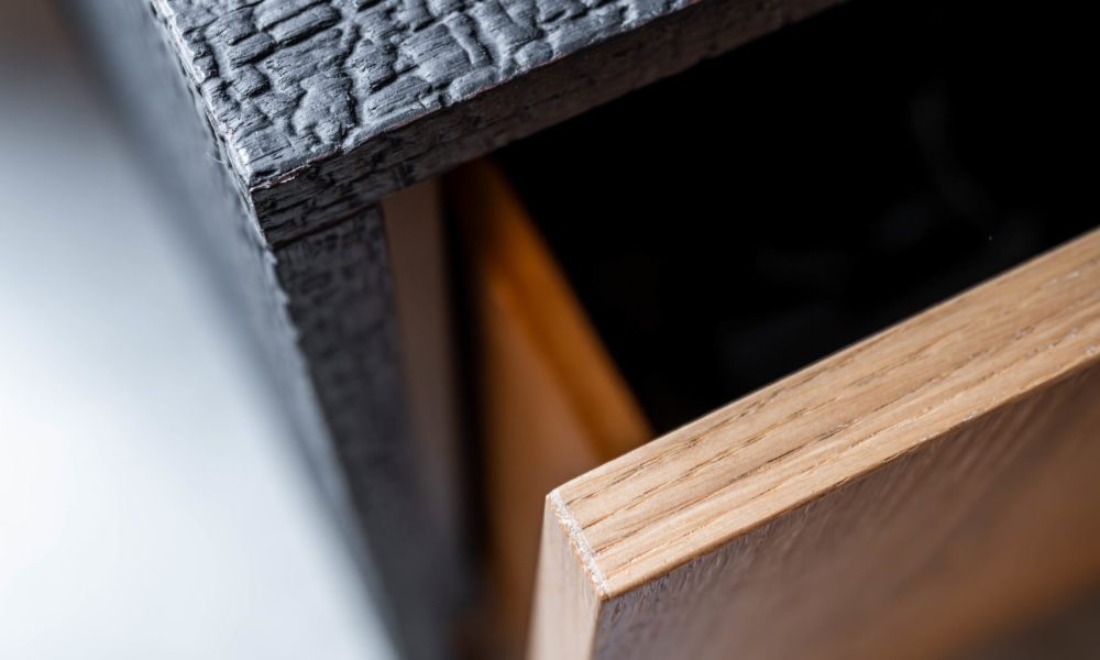 Schublade schwarz Struktur Kohle Eiche