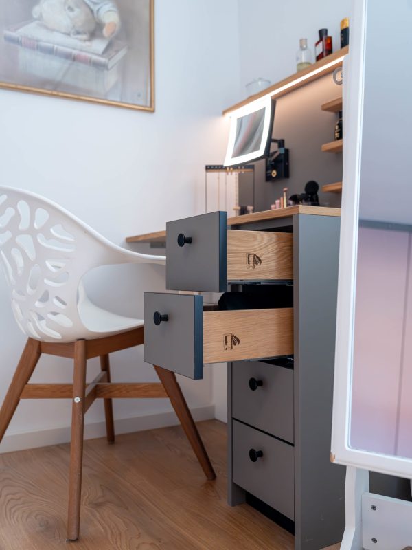 Antraciet smith tafel met uittrekbare laden